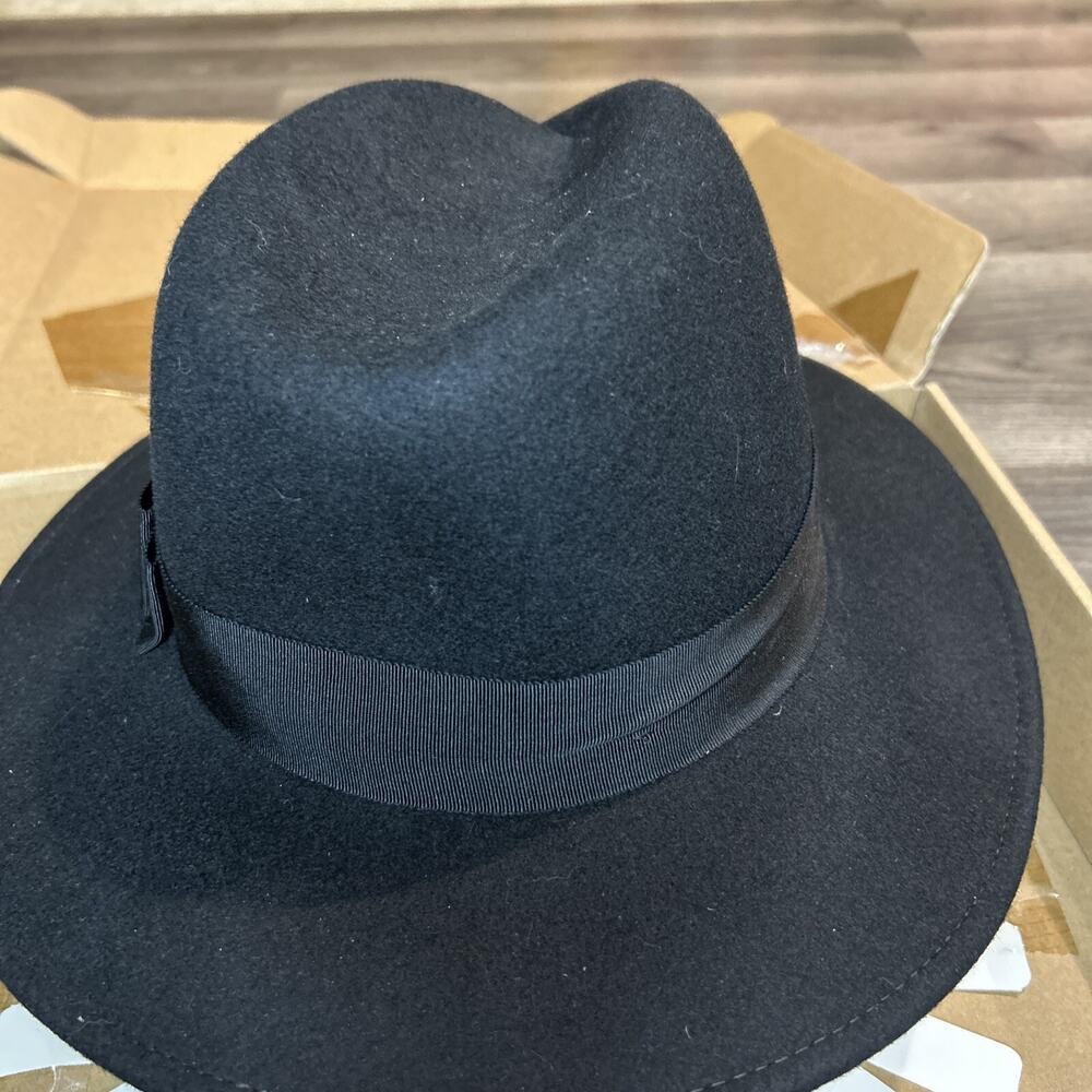Women’s Femsee Fedora Black Wool Wide Brim Hat with Brush Size Medium - Picture 13 of 13